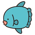 Simple and adorable illustration of blue Ocean Sunfish with outlines