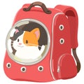 Simple and adorable illustration of calico cat in a backpack carrier flat colored