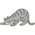 Simple and adorable illustration of grey tabby cat playing and hunting Royalty Free Stock Photo
