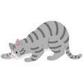 Simple and adorable illustration of grey tabby cat playing and hunting flat colored Royalty Free Stock Photo