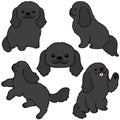 Simple and adorable illustration set of black Pekingese dog