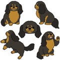 Simple and adorable illustration set of black and tan Pekingese dog