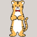 Simple and adorable illustration of tiger standing with a ribbon tie