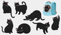 Simple and adorable illustrations of Black Cat flat colored