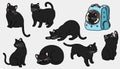 Simple and adorable illustrations of Black Cat outlined