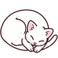 Simple and adorable white cat sleeping outlined Royalty Free Stock Photo