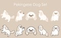 Simple and adorable white Pekingese Dog illustrations set