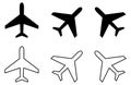 Simple airplane icon. Filled, stroke and rotated version