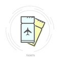 Simple airplane tickets icon - two overlapping tickets