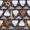 Simple aliens and UFO in vintage style, vector seamless pattern Royalty Free Stock Photo