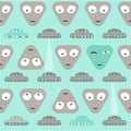 Simple aliens and UFO in vintage style, vector seamless pattern Royalty Free Stock Photo