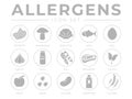 Simple Allergens Icon Set. Allergens, Mushroom, Shellfish, Fish, Egg, Garlic, Milk, Soy Red Meat, Celery, Fruit, Seed, Legume and Royalty Free Stock Photo