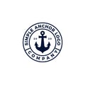 Simple Anchor Silhouette, Vintage Retro Stamp Badge Label Emblem logo design for boat ship navy nautical transport Royalty Free Stock Photo