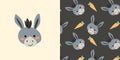 simple animal donkey and pattern with baby animal and carrot