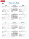 Simple annual 2023 year wall calendar. Indonesian language. Week starts on Monday. Sunday highlighted. With indonesia holidays Royalty Free Stock Photo