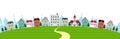 Simple arched townscape vector banner illustration