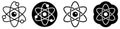 Simple atom sign - three interlocked ellipses representing orbits with smaller ball in centre, black and white version Royalty Free Stock Photo