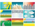 Simple Background Illustrations, Mountains, Seaside, City