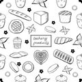 Simple bakery pattern in black and white. Vector illustration. Print.