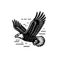 Bald eagle flying vintage logo simple rustic vector illustration. Royalty Free Stock Photo