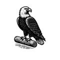 Bald eagle perched simple vintage logo rustic vector illustration. Royalty Free Stock Photo