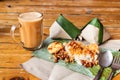 Simple banana leaf nasi lemak and teh tarik breakfast