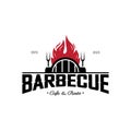 Simple Barbecue Vintage hot grill, with crossed flames and spatula. Logo for restaurant, badge, cafe and bar.vector