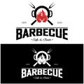 Simple Barbecue Vintage hot grill, with crossed flames and spatula. Logo for restaurant, badge, cafe and bar.vector