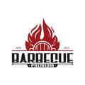 Simple Barbecue Vintage hot grill, with crossed flames and spatula. Logo for restaurant, badge, cafe and bar.vector