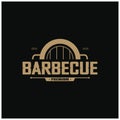 Simple Barbecue Vintage hot grill, with crossed flames and spatula. Logo for restaurant, badge, cafe and bar.vector