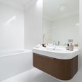 Big and modern washbasin with mirror wall Royalty Free Stock Photo