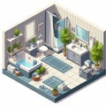 Simple bathroom cartoon Isometric modern,detailed, with white background Royalty Free Stock Photo