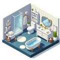 Simple bathroom cartoon Isometric modern,detailed, with white background Royalty Free Stock Photo