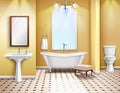 Simple bathroom interior realistic composition with bath toilet and bidet 3d elements illustration