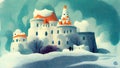 a simple, beautiful children book castle illustration, ai generated image