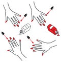 Simple Beautiful manicure process icons. Nail polish being applied to hand. on white background