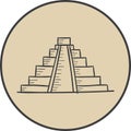 Simple beige stamp drawing of the TEMPLE OF KUKULCAN, CHICHEN ITZA