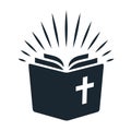 Simple Bible icon. Open book with rays of light shining from pages. Religion, church, Bible study concept contemporary style Royalty Free Stock Photo