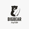 Simple Big Bear holding surfing board logo design, Surf logo vector illustration