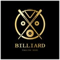 simple billiards logo template illustration with billiard balls and sticks,design for billiards booth,billiards business,bills