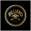 simple billiards logo template illustration with billiard balls and sticks,design for billiards booth,billiards business,bills