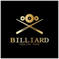 simple billiards logo template illustration with billiard balls and sticks,design for billiards booth,billiards business,bills