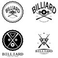 simple billiards logo template illustration with billiard balls and sticks,design for billiards booth,billiards business,bills