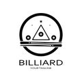 simple billiards logo template illustration with billiard balls and sticks,design for billiards booth,billiards business,bills