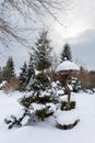 Simple bird feeder, birdhouse in winter