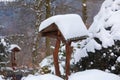 Simple bird feeder, birdhouse in winter