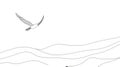 Seagull Flying Over Wavy Lines - Minimalist Line Art Royalty Free Stock Photo