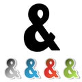 Simple black ampersand symbol and grey, blue, red, green stickers with sign of &.