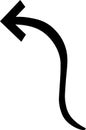 Simple black arrow curving gracefully and pointing left, isolated against a clean white background, symbolizing