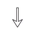 A simple black arrow pointing downward on a white background Royalty Free Stock Photo